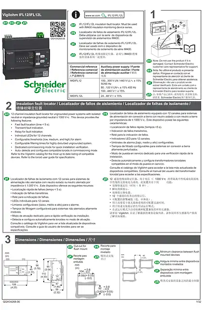schneider施耐德Vigilohm IFL12_IFL12L Installation Sheet